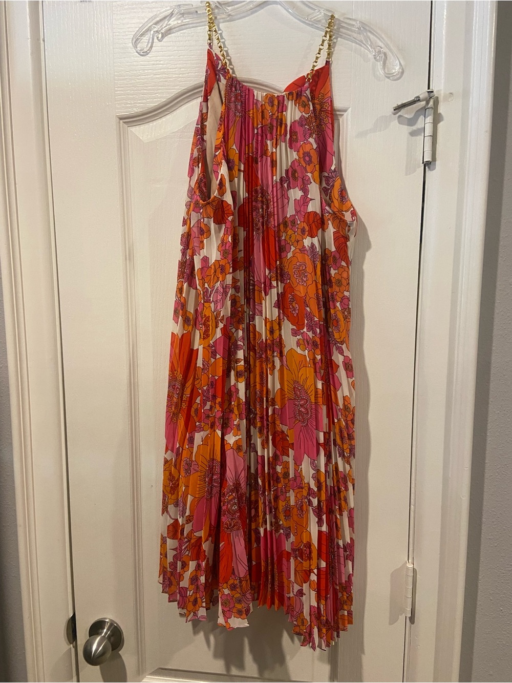 Trina Turk Pink and Orange Floral Pleated Dress